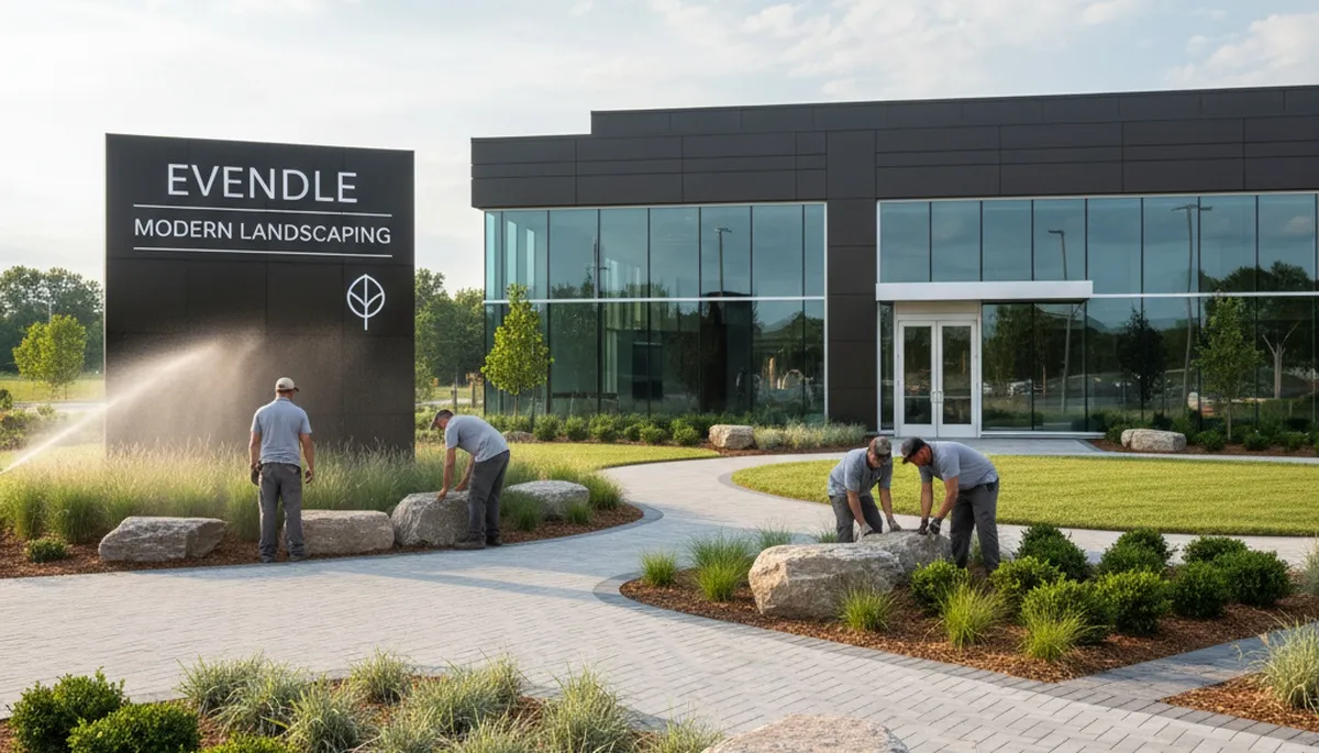 Landscaping crew servicing a Cincinnati, OH property with professional landscape design work
